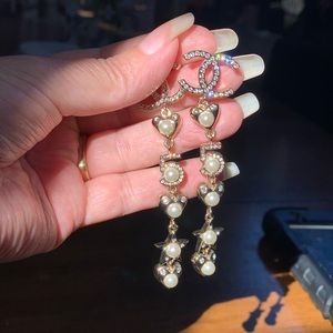 Chanel heart star cc 5 authentic earrings Swarovski crystals faux pearls